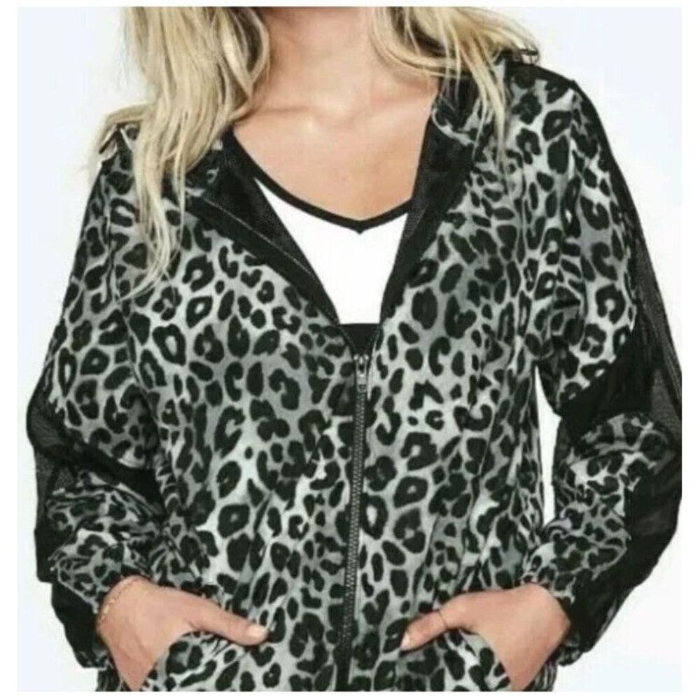 Victoria's Secret PINK Animal Print Anorak Jacket Hoodie Sz XS/S Full Zip Black